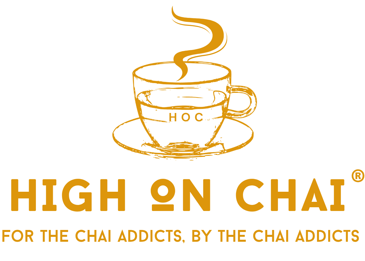 Logo of High on Chai with a cup of chai and text on a white background