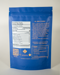 Blue tea package with nutritional information and QR code on a white background