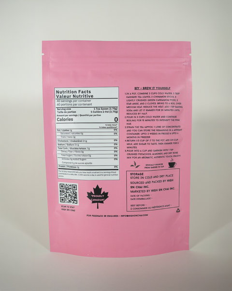 Pink package with nutritional information and QR code on a white background