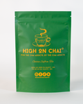 Green packaging of 'High on Chai' Golden Saffron Tea