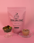 Pink Kashmiri chai with pistachios, rose petals, and green tea — aromatic traditional Kashmiri pink tea from High On Chai.
